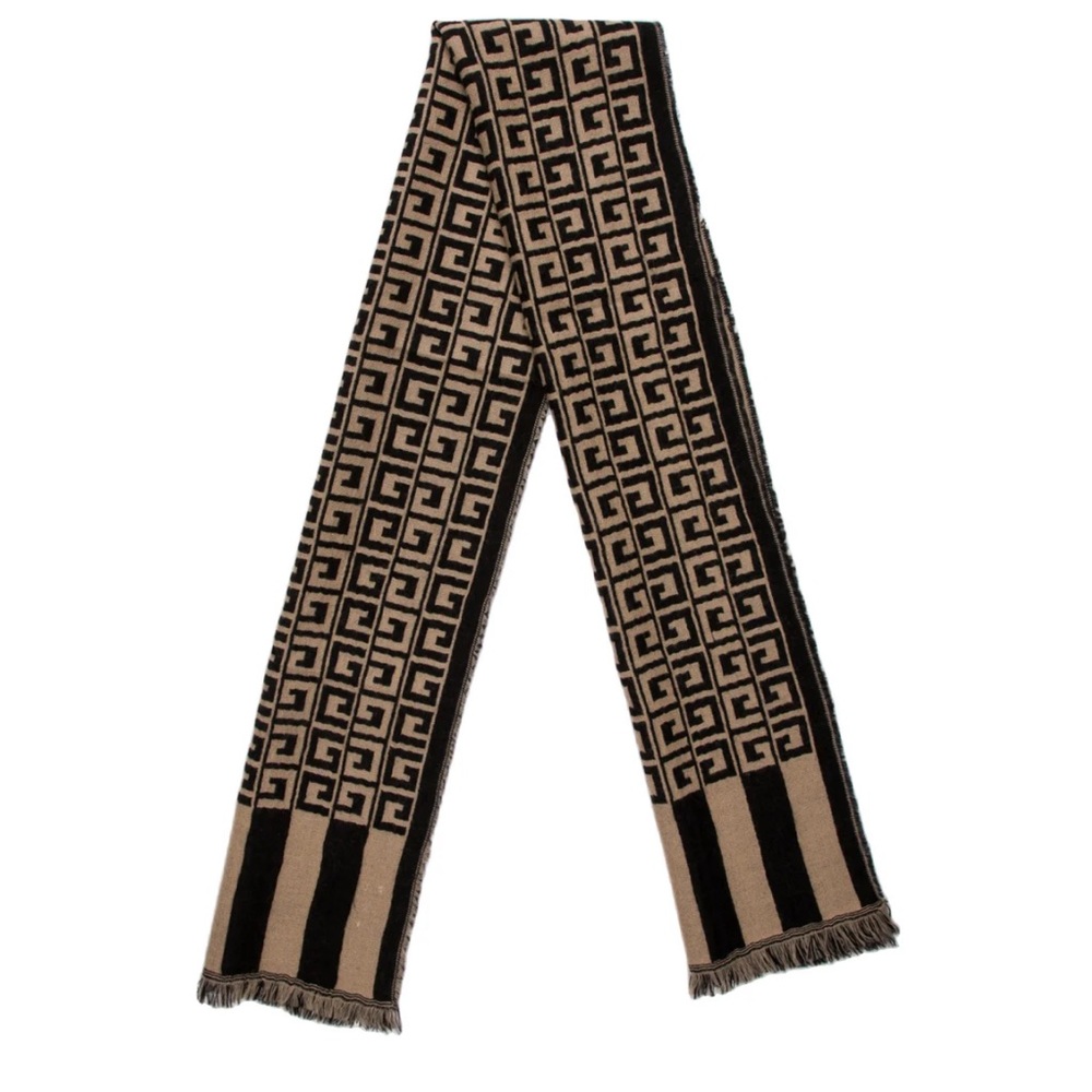 Givenchy Vintage Logo Unisex Wool-Blend Scarf – Black & Tan